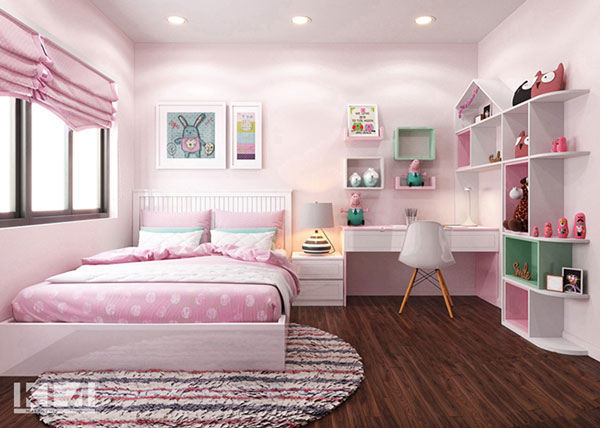 Phòng cho bé gái với màu hồng đáng yêu